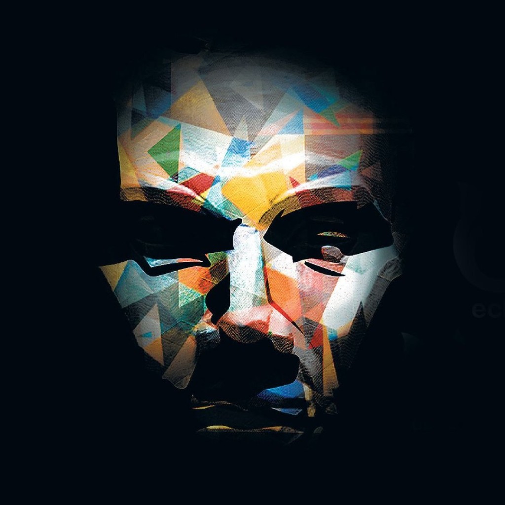 Eckul brand portrait — geometric colorful face on black